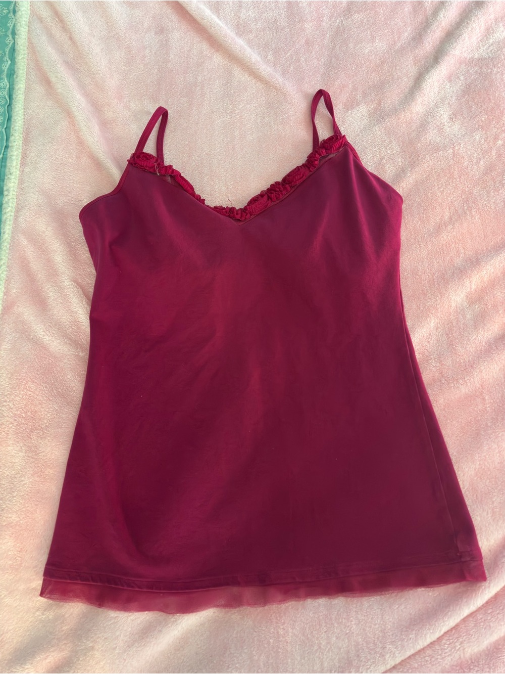 Express Fuschia Sexy Basic Bra Cami Rose Neckline Sheer Hems Tank Top Large
